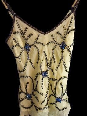 Glamour Costumes Girls Yellow Beaded Floral Embellished Cami 100% Silk